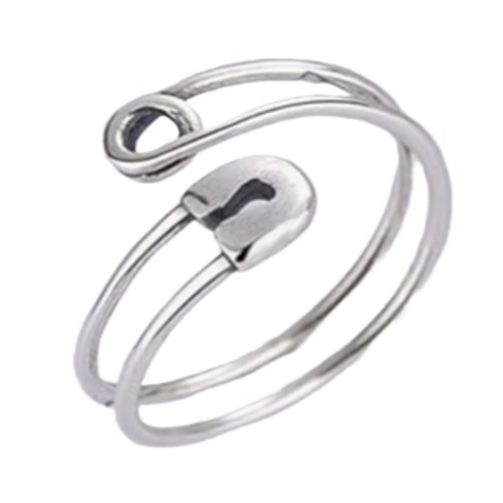 Boho Chic Sterling Silver Safety Pin Thumb Ring - Adjustable Safety Pin Design - Picture 3 of 4
